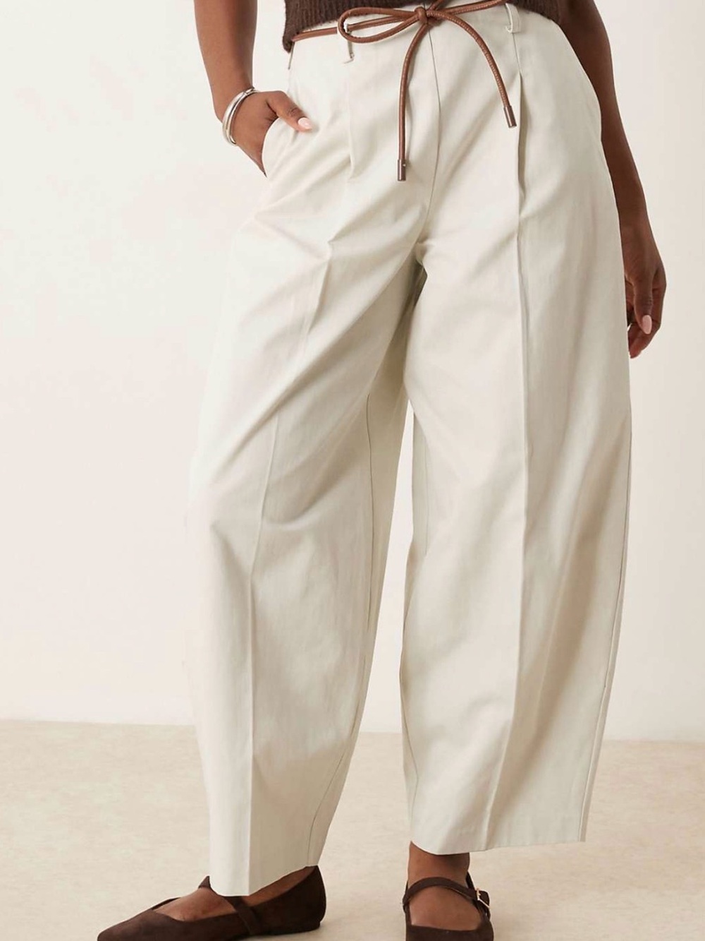 ASOS Relaxed Barrel-Leg Cream Pants, US 10